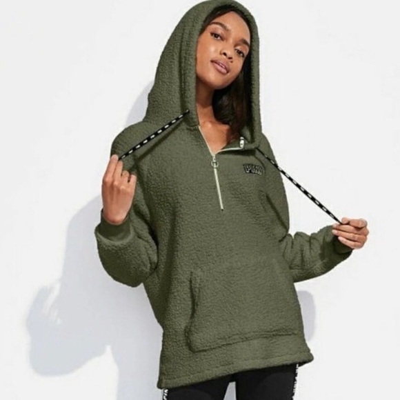 Pink Victoria Secret Sherpa Quarter Zip Hoodie - Picture 2 of 5